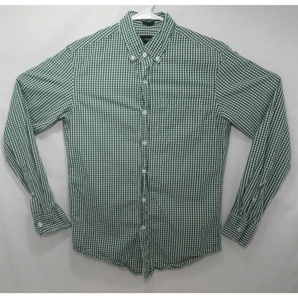 J Crew Men's Long Sleeve Shirt Plaid Green/White